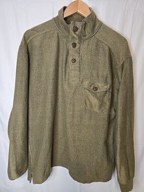 Wolverine Shirt L Green 1/4 Button Up Mock Neck Pocket Heavyweight Mens0480